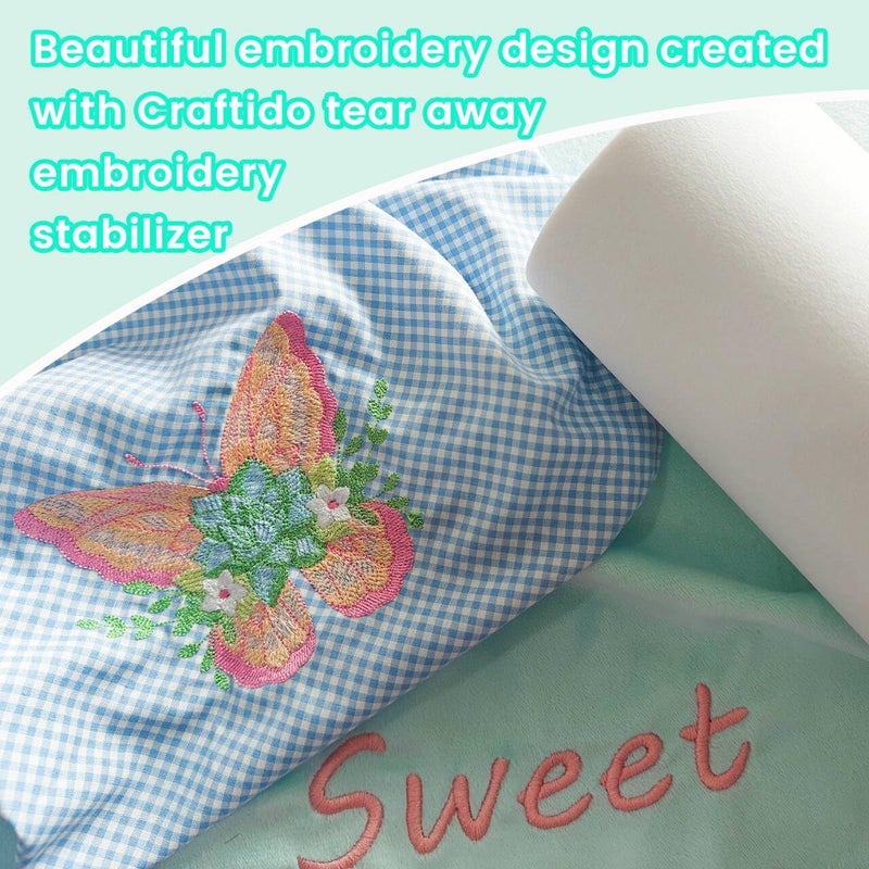 craftido Tear Away Embroidery Stabilizer Backing 12" x 25 Yd/roll Compatible with Most Hoops 1.8oz Medium Weight for Machine Embroidery and Hand Sewing - Image 5